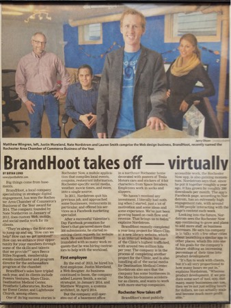Post Bulletin article about BrandHoot's award